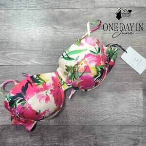 Unique Vintage Summer Floral Molded Cup Tie Back Bikini Top Size XXL